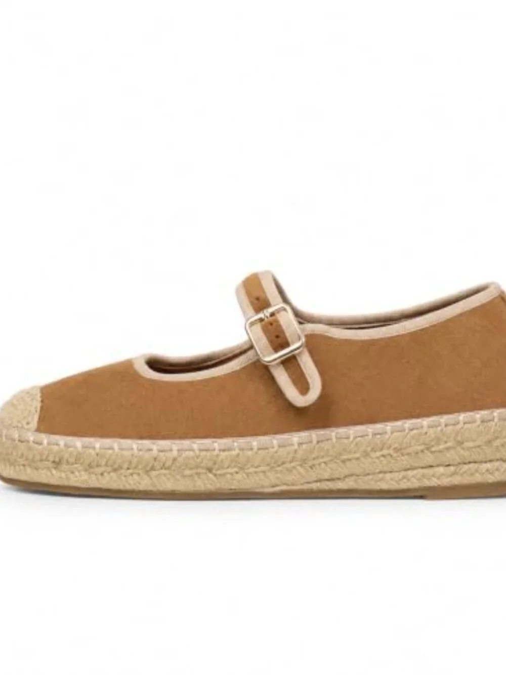 Mary Jane Espadrilles Platform Flats Woven Outsole Round Toe Buckle